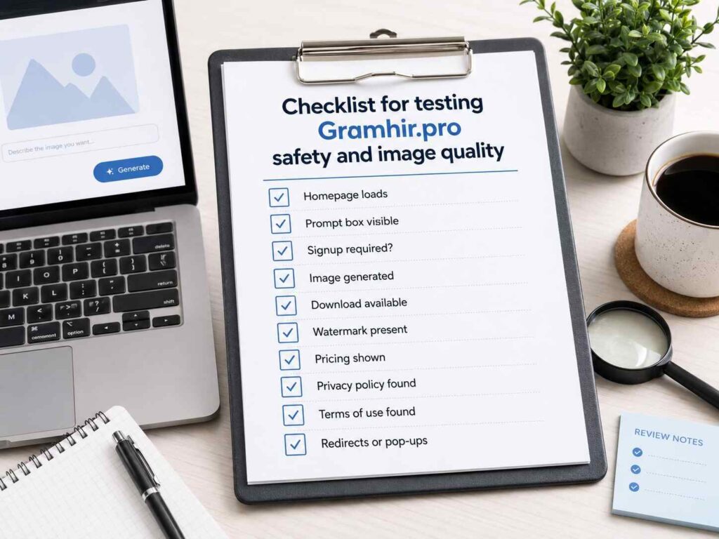 Checklist for testing Gramhir.pro safety and image quality