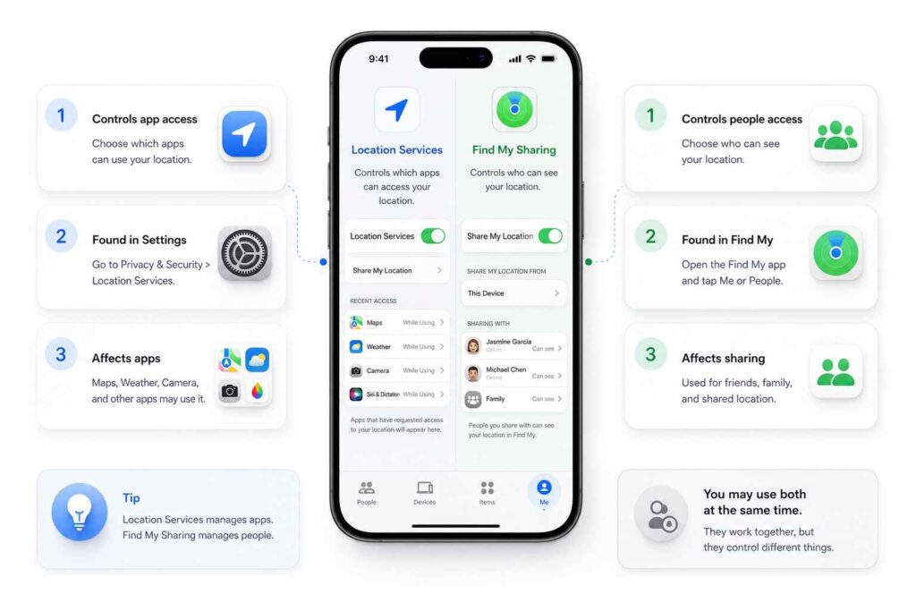 Location Services vs. Find My Sharing